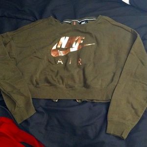 Nike crop top, olive, rose gold, small, zip back